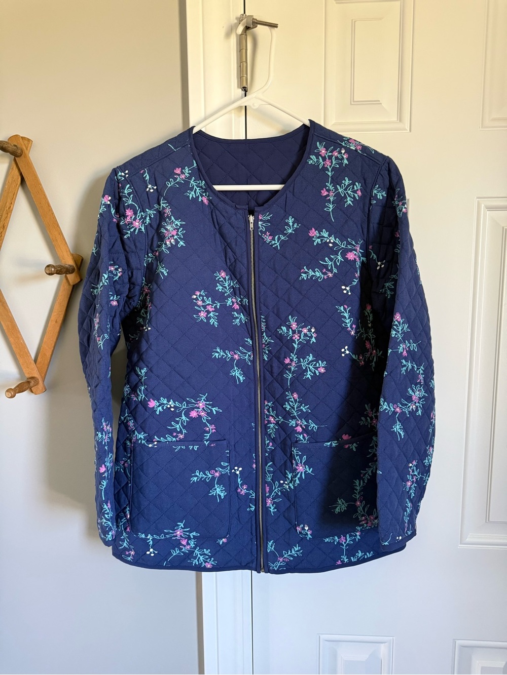 Quilted Floral Utility Jacket in Navy